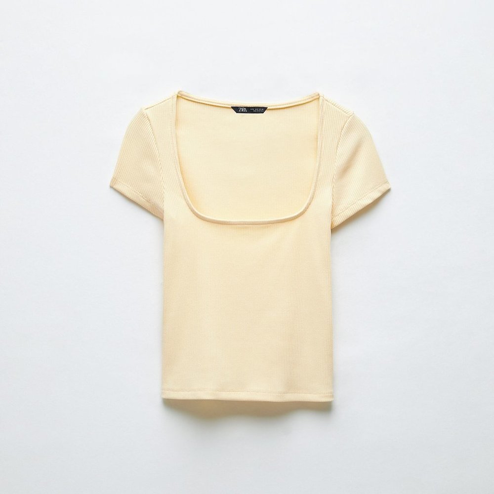 SQUARED NECKLINE TOP TRF- PASTEL YELLOW
